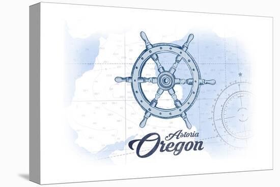 Astoria, Oregon - Ship Wheel - Blue - Coastal Icon-Lantern Press-Stretched Canvas