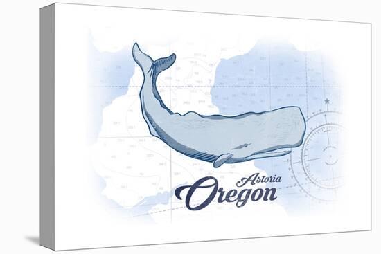 Astoria, Oregon - Whale - Blue - Coastal Icon-Lantern Press-Stretched Canvas