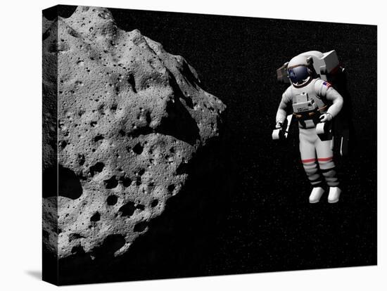 Astronaut Exploring an Asteroid in Outer Space-null-Stretched Canvas