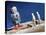 Astronaut Figurines Standing Beside Gray Toy Rocket-null-Premier Image Canvas