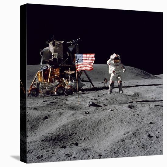 Astronaut John W. Young Salutes the United States Flag During Apollo 16 Mission, 1972-null-Premier Image Canvas