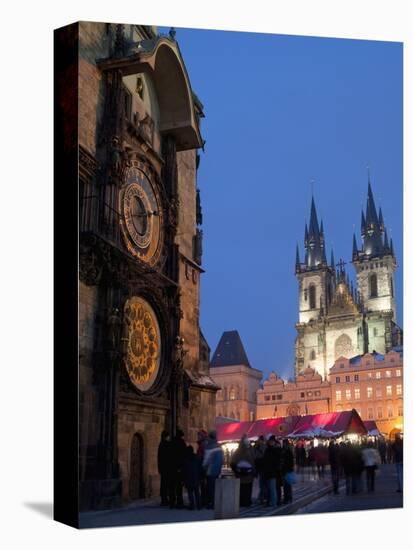 Astronomical Clock of Gothic Old Town Hall, Stalls of Christmas Market, Prague-Richard Nebesky-Premier Image Canvas