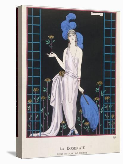 Asymmetrical Evening Gown by Worth with a Low Diagonal Waistline and a Long Flowing Train-Georges Barbier-Premier Image Canvas