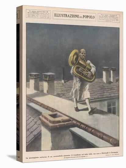 At Hettstadt Germany Joseph Furst a Member of the Municipal Band Marches Playing His Horn-Aldo Molinari-Stretched Canvas