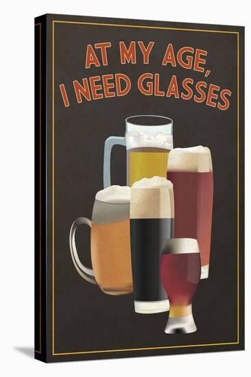 At My Age - Beer Glasses-Lantern Press-Stretched Canvas