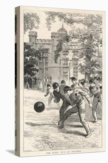 At Rugby School Boys at Rugby School Play Rugby Football in the School Grounds-Walter Thomas-Stretched Canvas