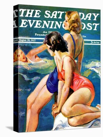 "At the Pool," Saturday Evening Post Cover, August 28, 1937-John LaGatta-Premier Image Canvas