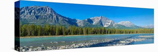 Athabasca River with Mountains in the Background-null-Stretched Canvas