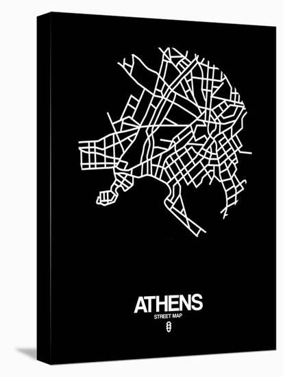 Athens Street Map Black-NaxArt-Stretched Canvas