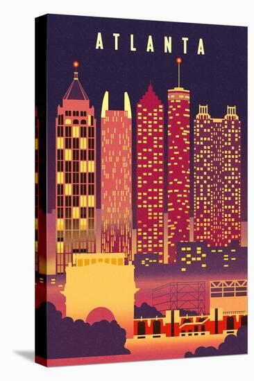 Atlanta, Georgia - Neon Skyline - Lantern Press Artwork-Lantern Press-Stretched Canvas