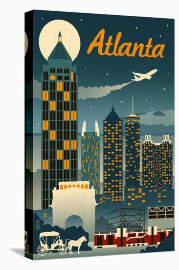 Atlanta, Georgia - Retro Skyline-Lantern Press-Stretched Canvas