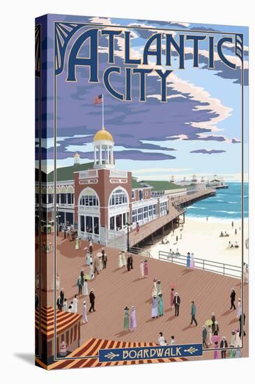 Atlantic City, New Jersey - Boardwalk-Lantern Press-Stretched Canvas