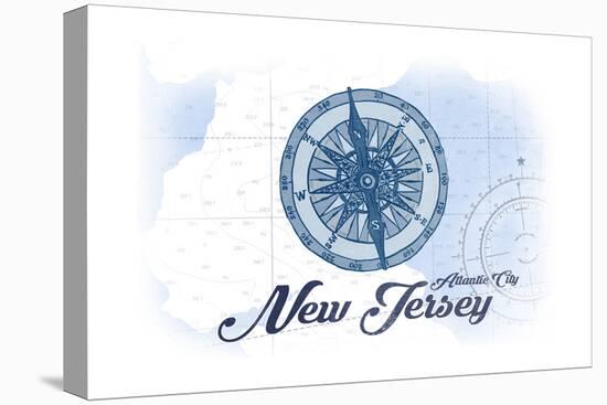 Atlantic City, New Jersey - Compass - Blue - Coastal Icon-Lantern Press-Stretched Canvas