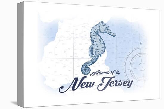 Atlantic City, New Jersey - Seahorse - Blue - Coastal Icon-Lantern Press-Stretched Canvas