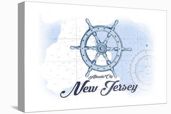 Atlantic City, New Jersey - Ship Wheel - Blue - Coastal Icon-Lantern Press-Stretched Canvas