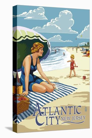 Atlantic City, New Jersey - Woman on the Beach-Lantern Press-Stretched Canvas