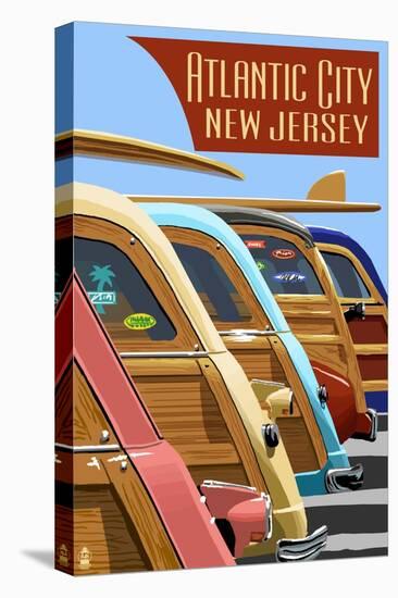 Atlantic City, New Jersey - Woodies Lined Up-Lantern Press-Stretched Canvas