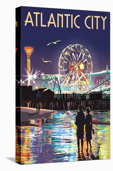 Atlantic City - Steel Pier at Night-Lantern Press-Stretched Canvas