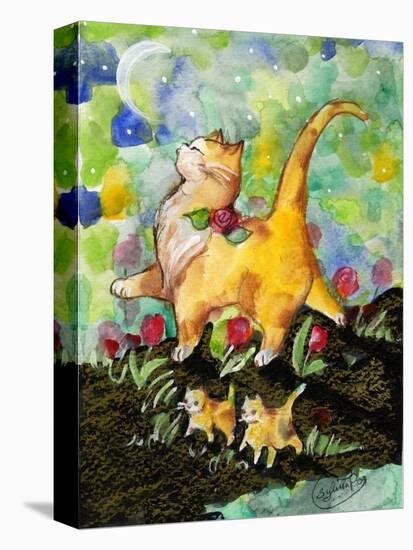 Attitude Momma Cat with Kittens Moon-sylvia pimental-Stretched Canvas