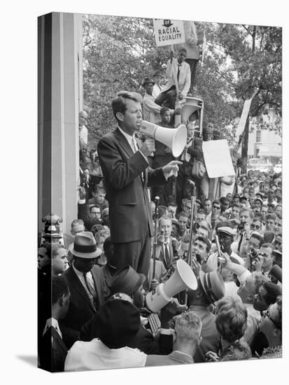 Attorney General Bobby Kennedy Speaking to Crowd in D.C.-Warren K^ Leffler-Stretched Canvas