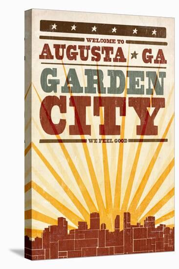 Augusta, Georgia - Skyline and Sunburst Screenprint Style-Lantern Press-Stretched Canvas