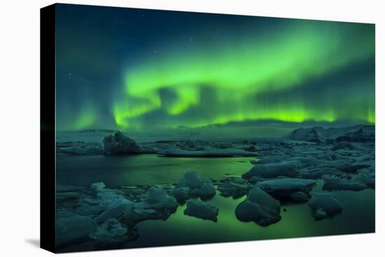 Aurora borealis above Jokulsarlon glacier lagoon, Iceland-Panoramic Images-Premier Image Canvas