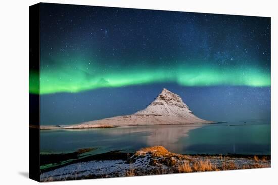 Aurora Borealis or Northern lights with the Milky Way Galaxy, Mt. Kirkjufell, Grundarfjordur, Sn...-Panoramic Images-Premier Image Canvas