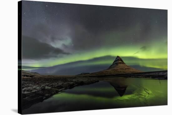 Aurora Borealis reflects below Kirkjufell, Snaefellsnes Peninsula, Iceland-Chuck Haney-Premier Image Canvas