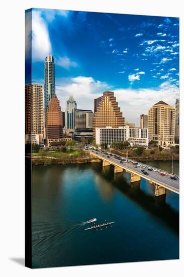 AUSTIN, TEXAS - Austin Cityscape Evening Skyline with skyscrapers down Congress Avenue Bridge ov...-null-Stretched Canvas