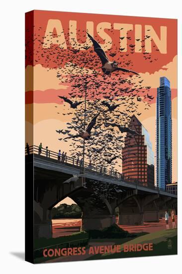 Austin, Texas - Bats and Congress Avenue Bridge-Lantern Press-Stretched Canvas