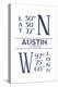 Austin, Texas - Latitude and Longitude (Blue)-Lantern Press-Stretched Canvas