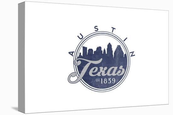 Austin, Texas - Skyline Seal (Blue)-Lantern Press-Stretched Canvas