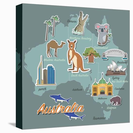 Australia Map and Travel Icon Eps 10 Format-Sajja-Stretched Canvas