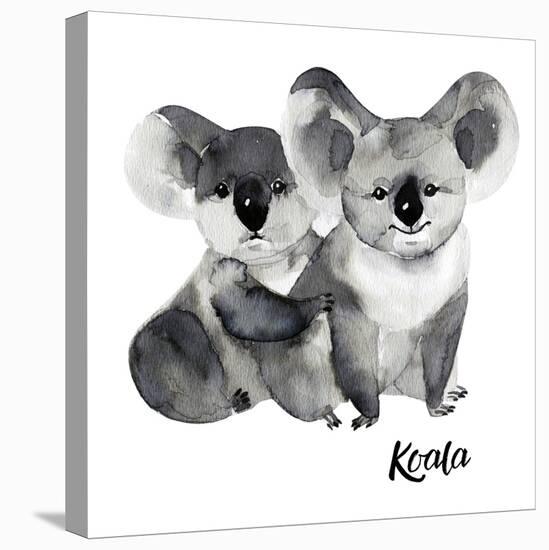 Australian Animals Watercolor Illustration Hand Drawn Wildlife Isolated on a White Background. Koal-Kat_Branch-Stretched Canvas