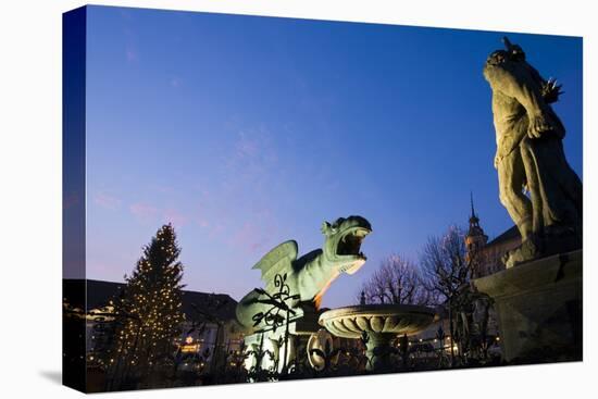 Austria, Carinthia, Klagenfurt, Lindwurm-Fountain, Twilight-Rainer Mirau-Premier Image Canvas