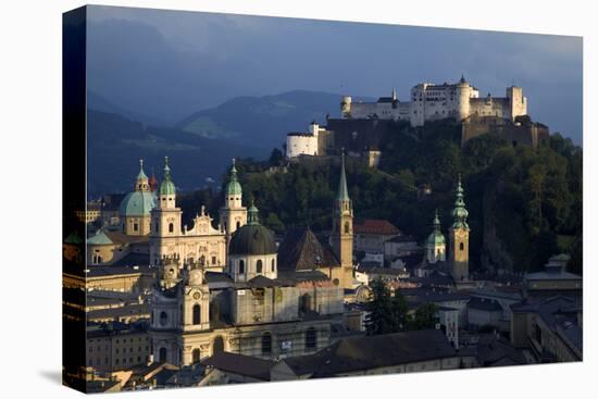 Austria, Salzburg. Overview of city beneath Hohensalzburg Fortress.-Jaynes Gallery-Premier Image Canvas