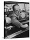 Author Vladimir Nabokov Writing in His Car. He Likes to Work in the Car, Writing on Index Cards-Carl Mydans-Premier Image Canvas