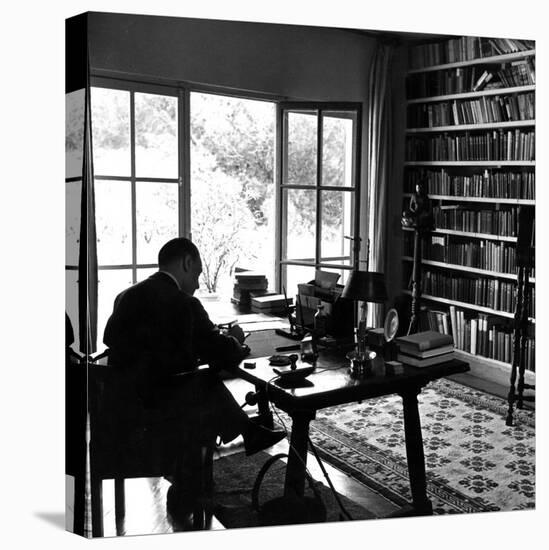 Author W. Somerset Maugham Sitting at Desk in the Study of His Villa Mauresque-null-Premier Image Canvas