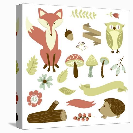 Autumn Forest, Woodland Animals, Flowers and Ribbons-Alisa Foytik-Stretched Canvas