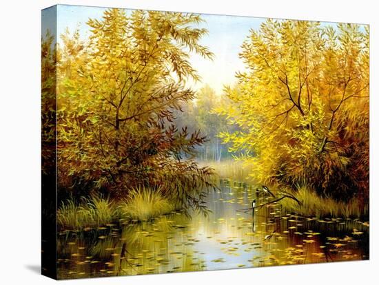 Autumn Wood Lake With Trees And Bushes-balaikin2009-Stretched Canvas
