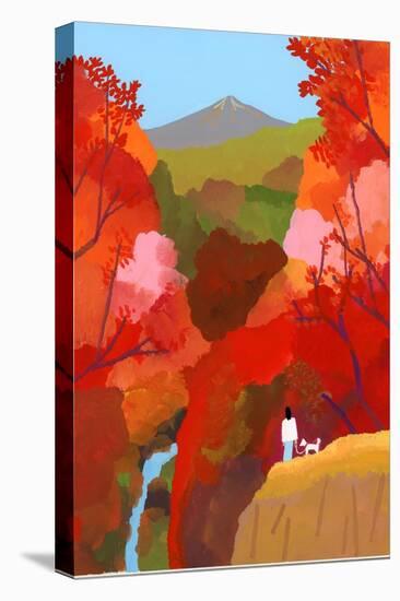 Autumnal leaves and waterfalls-Hiroyuki Izutsu-Premier Image Canvas