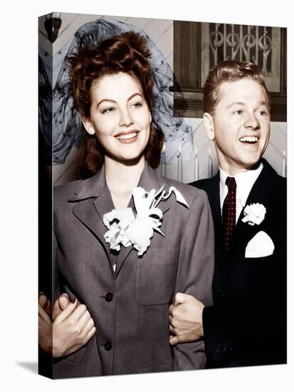 Ava Gardner and Mickey Rooney after their wedding, January, 1942-null-Stretched Canvas