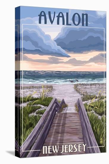 Avalon, New Jersey - Beach Boardwalk Scene-Lantern Press-Stretched Canvas