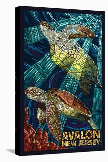 Avalon, New Jersey - Sea Turtle - Mosaic-Lantern Press-Stretched Canvas