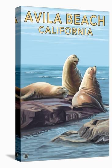 Avila Beach, California - Sea Lions-Lantern Press-Stretched Canvas