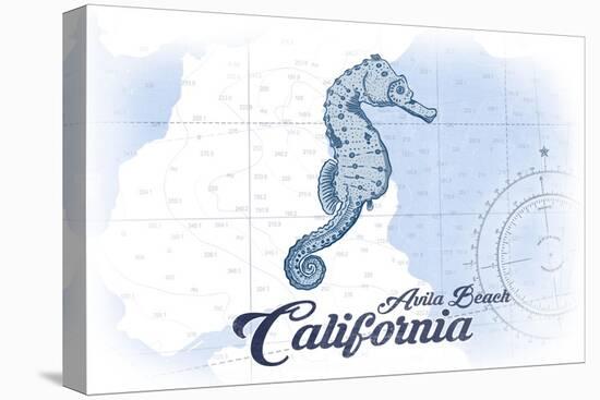 Avila Beach, California - Seahorse - Blue - Coastal Icon-Lantern Press-Stretched Canvas