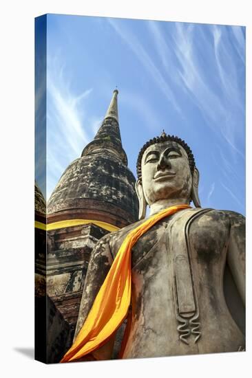 Ayutthaya, Thailand. Large Buddha at Wat Phra Mahathat, Ayutthaya Historical Park, near Bangkok-Miva Stock-Premier Image Canvas