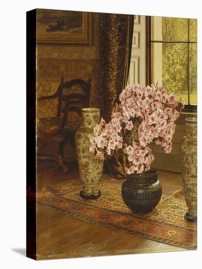 Azalea in a Japanese Bowl, with Chinese Vases on an Oriental Rug, in an Interior-Jessica Hayllar-Premier Image Canvas