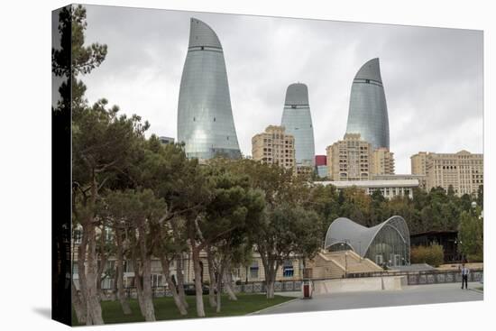 Azerbaijan, Baku. A Park in Baku with the Flame Towers in the Distance-Alida Latham-Premier Image Canvas