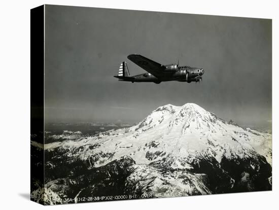 B-17 "Flying Fortess" Bomber over Mt. Rainier, 1938-null-Premier Image Canvas